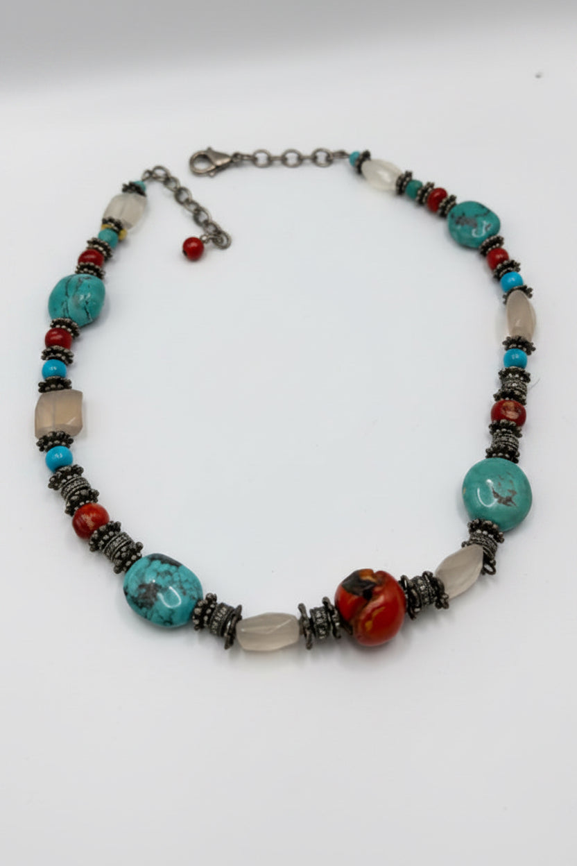 .925 Turquoise & Coral Necklace