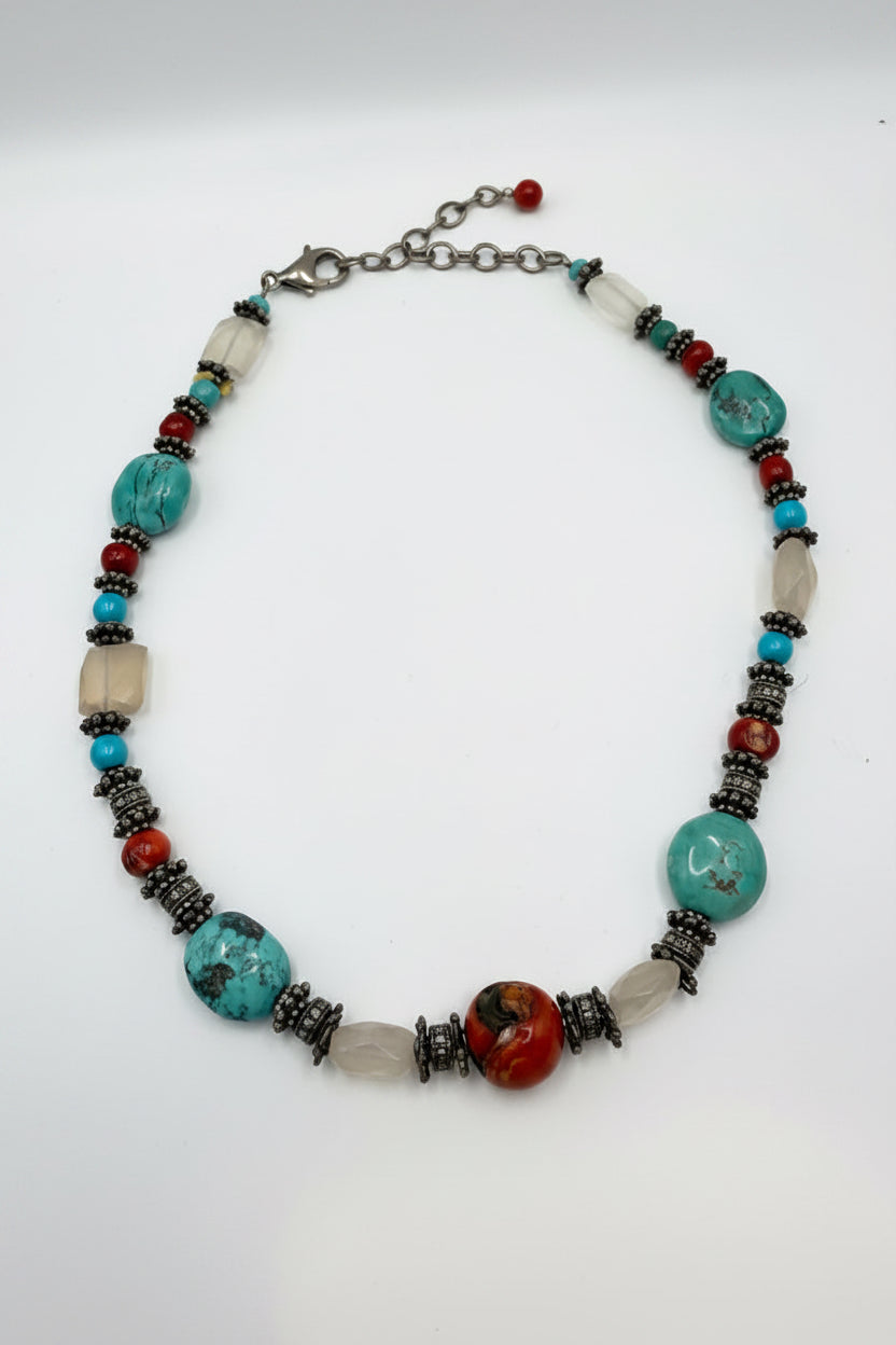 .925 Turquoise & Coral Necklace