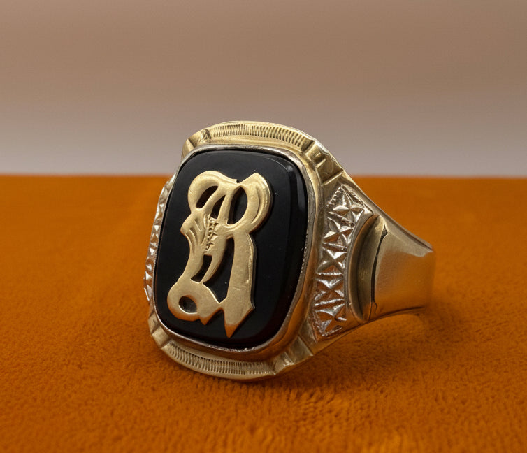 10k Top “R” Signet Ring (11)