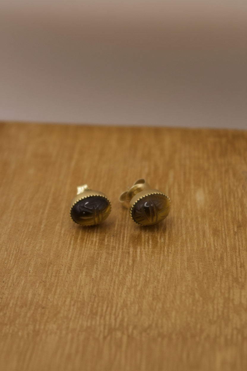 14k Gold Tigers Eye Studs
